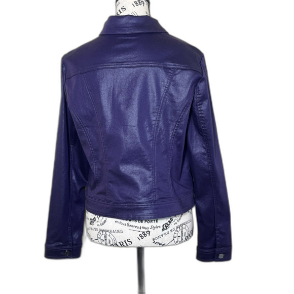 WHBM Purple Shimmer Biker Trucker Coated Jean Jacket Fancy 10 Chic Date EUC - Picture 3 of 8
